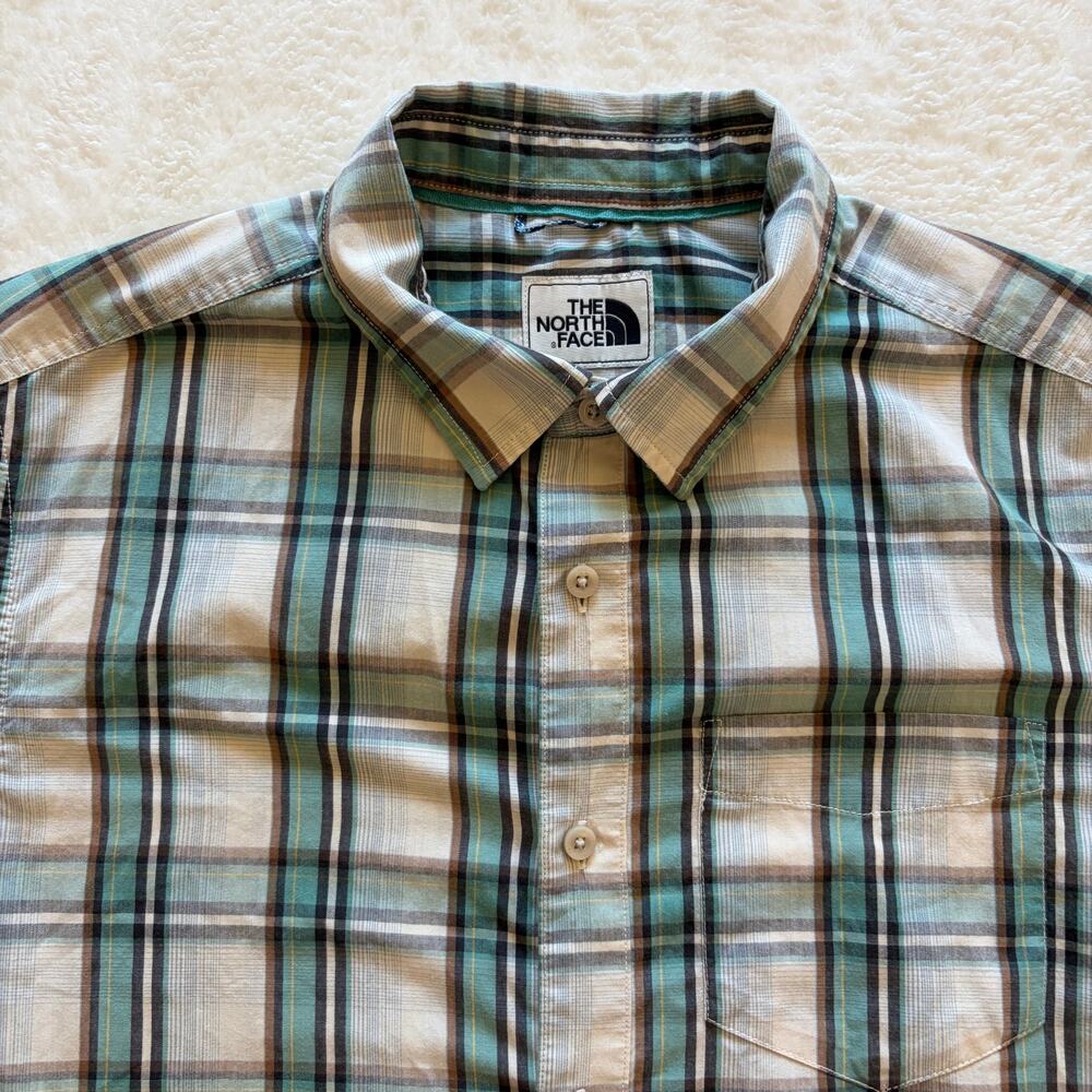 The North Face Mens L Plaid Short Sleeve Button Up Shirt Cotton Outdoor Hiking